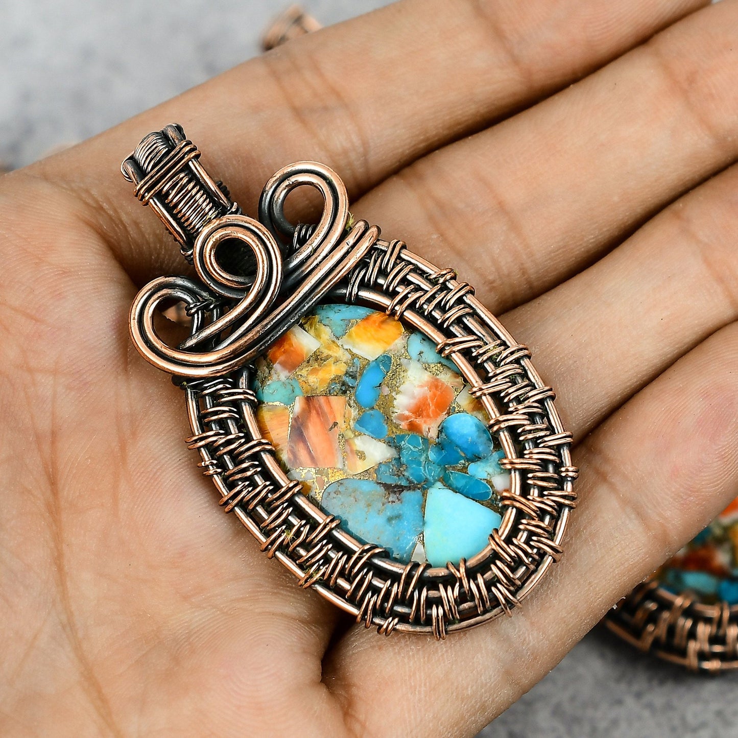 Orange Spiny Oyster Gemstone Pendant