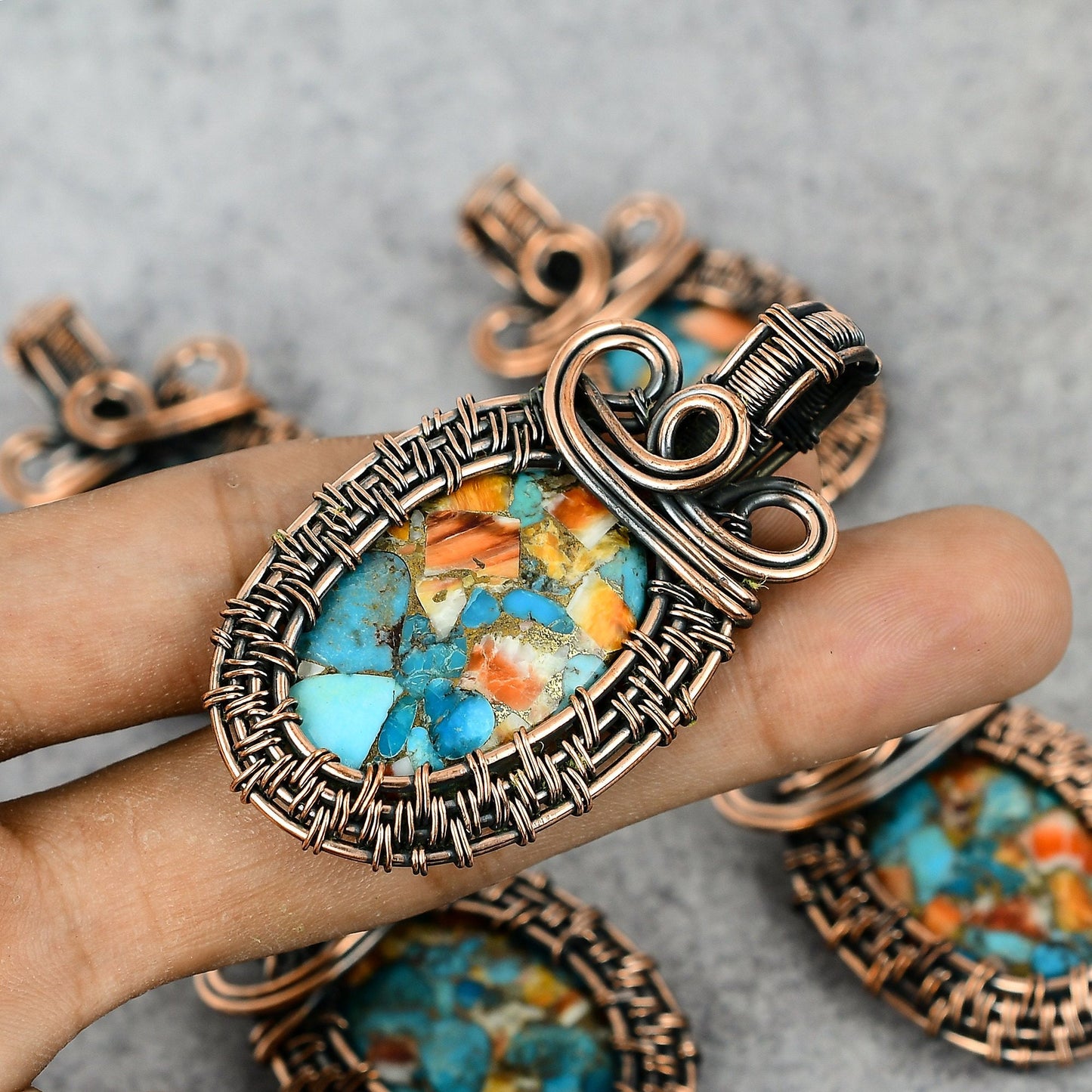 Orange Spiny Oyster Gemstone Pendant