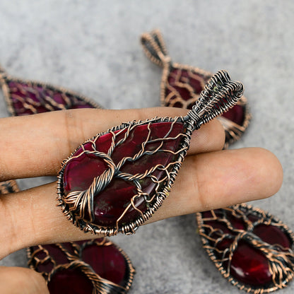 Tree of Life Red Fire Labradorite Gemstone Pendant