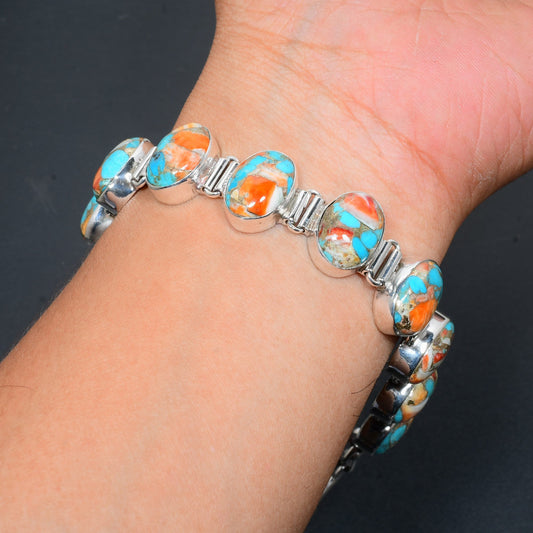 Orange Spiny Oyster Turquoise Gemstone Bracelet