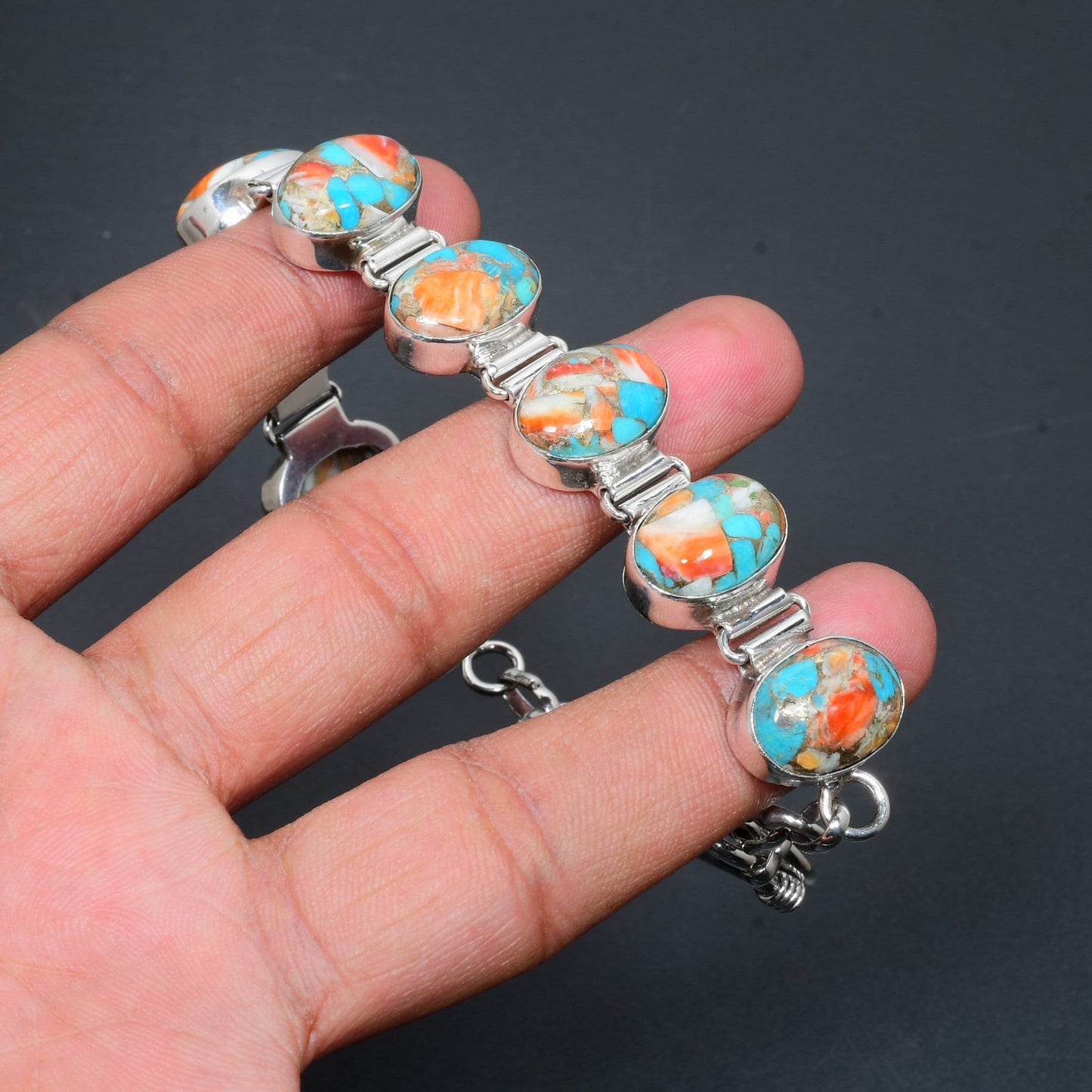 Orange Spiny Oyster Turquoise Gemstone Bracelet