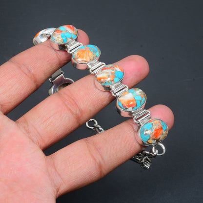 Orange Spiny Oyster Turquoise Gemstone Bracelet