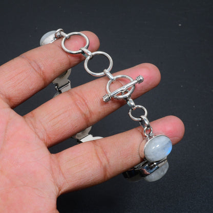 Rainbow Moonstone Sterling Silver Bracelet