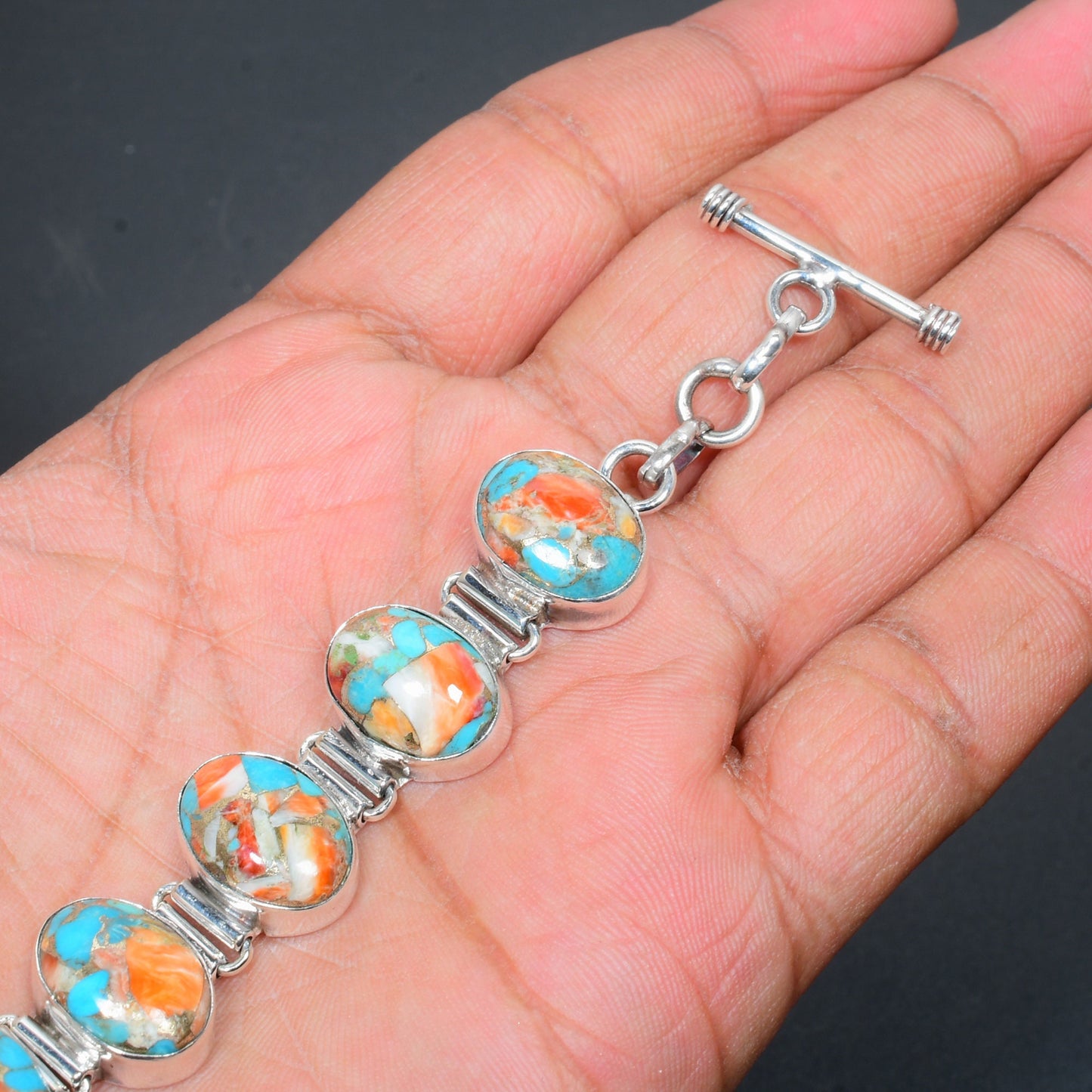 Orange Spiny Oyster Turquoise Gemstone Bracelet