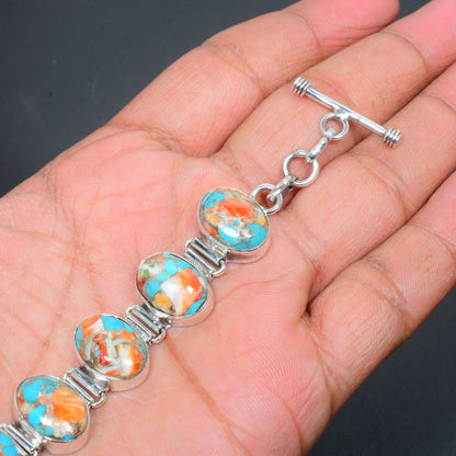 Orange Spiny Oyster Turquoise Gemstone Bracelet