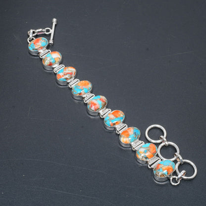 Orange Spiny Oyster Turquoise Gemstone Bracelet