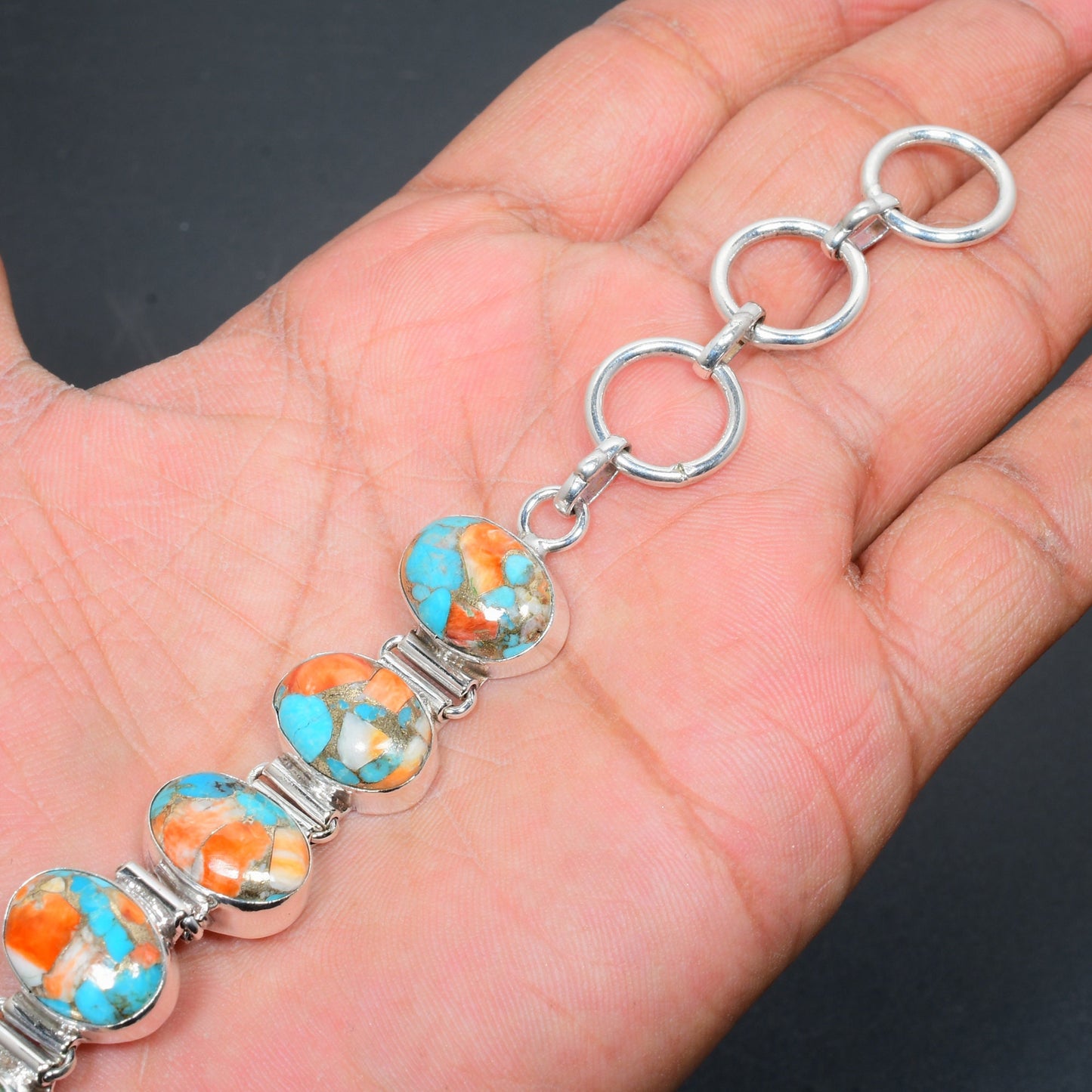Orange Spiny Oyster Turquoise Gemstone Bracelet