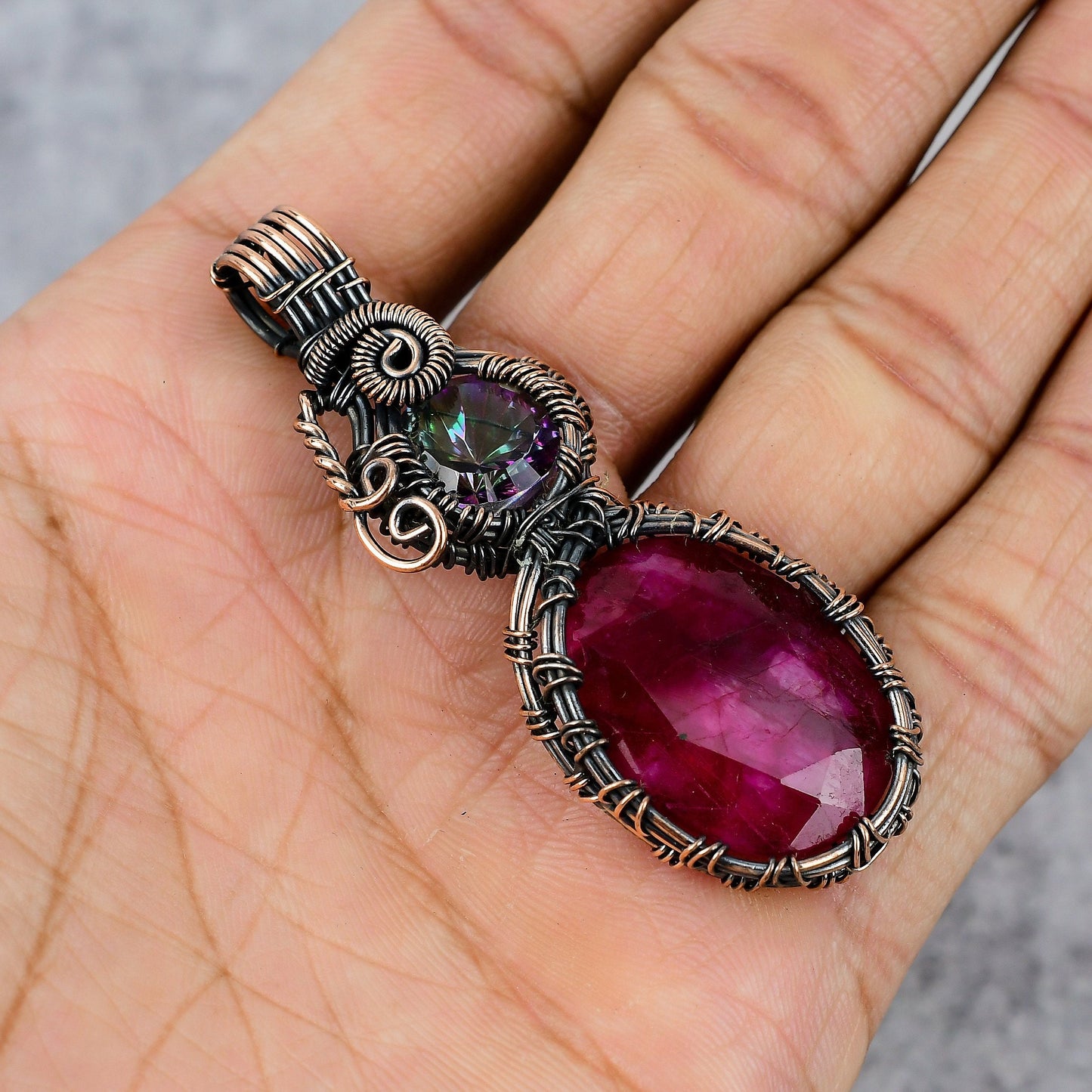 Red Ruby Gemstone Copper Pendant