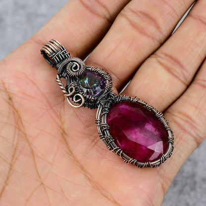 Red Ruby Gemstone Copper Pendant