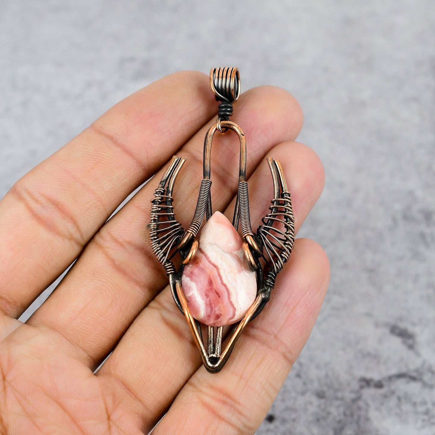 Pink Rhodochrosite Gemstone Bull Face Pendant
