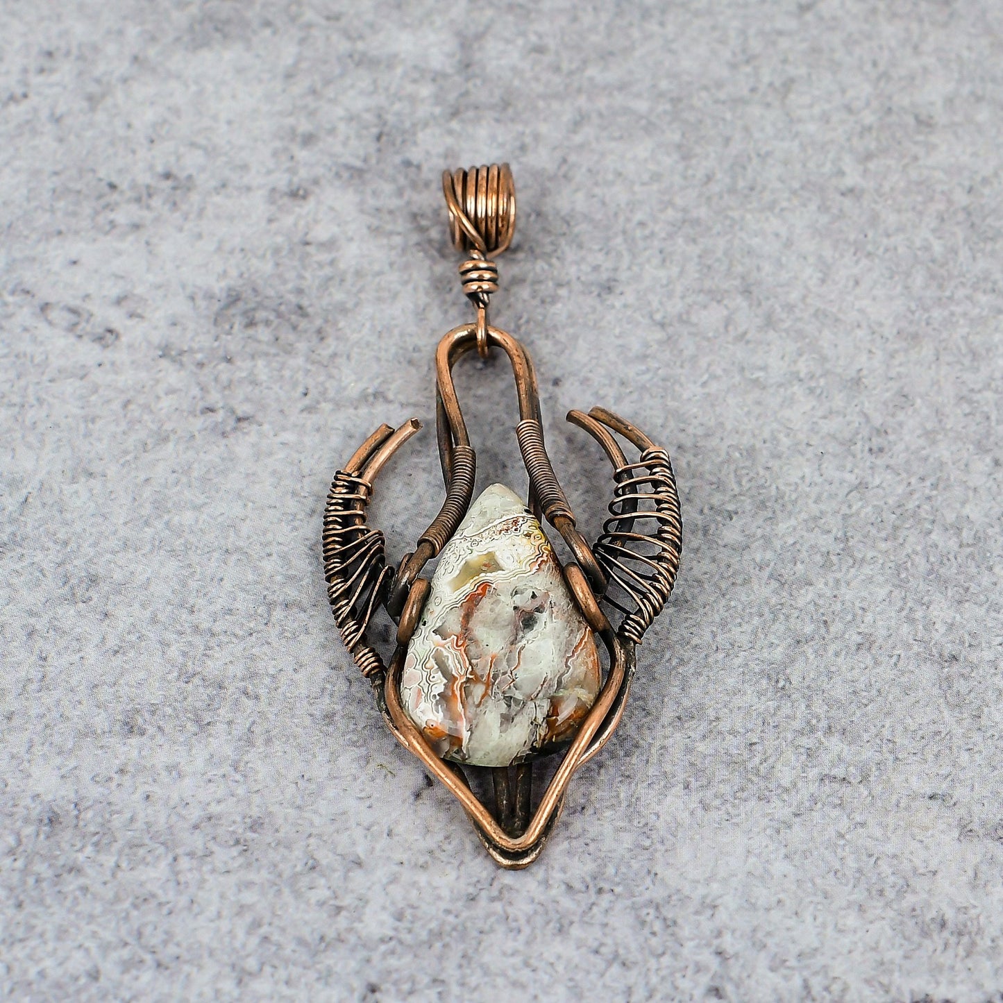 Multicolor Crazy Lace Agate Gemstone Copper Pendant