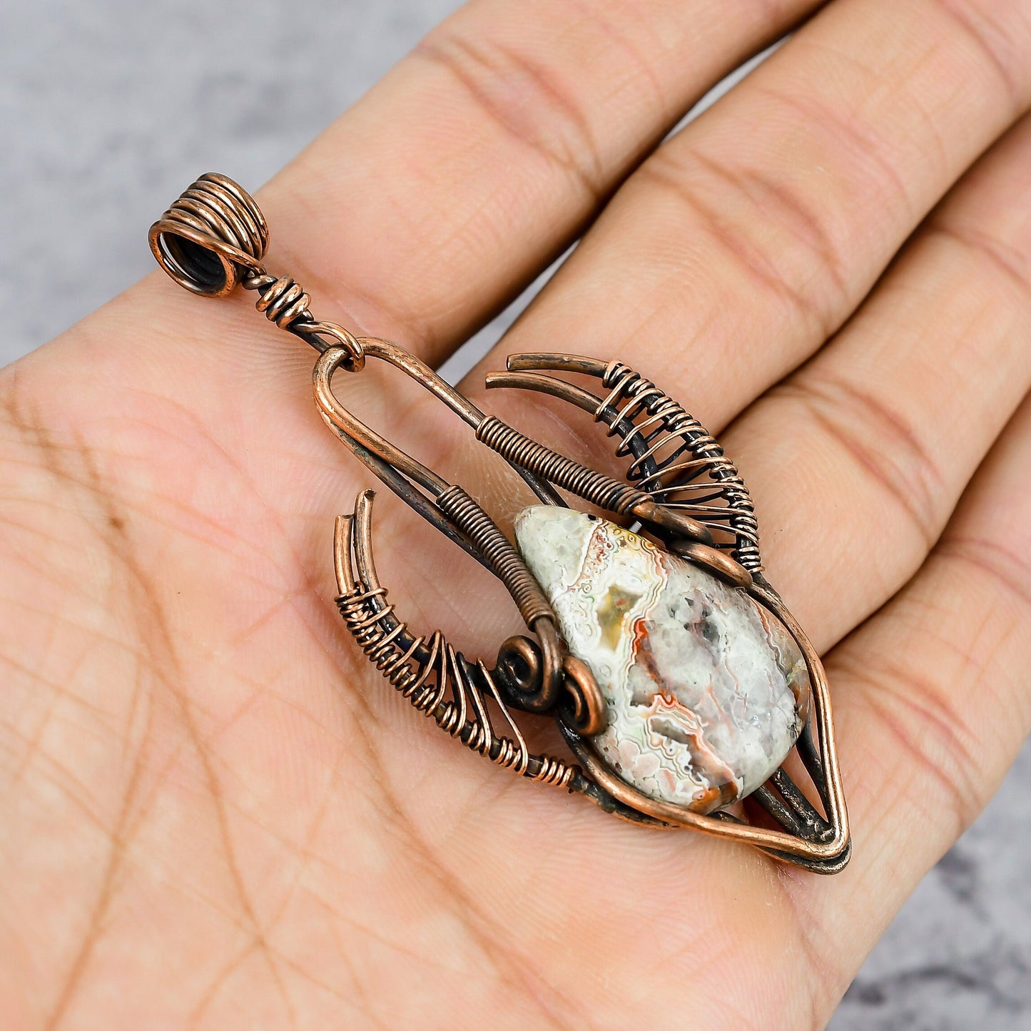 Multicolor Crazy Lace Agate Gemstone Copper Pendant