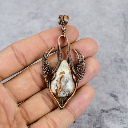 Multicolor Crazy Lace Agate Gemstone Copper Pendant