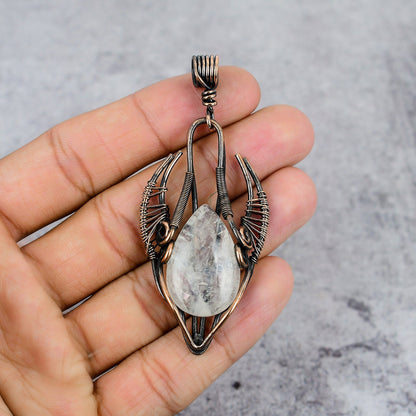 Rainbow Moonstone Gemstone Bull Face Pendant