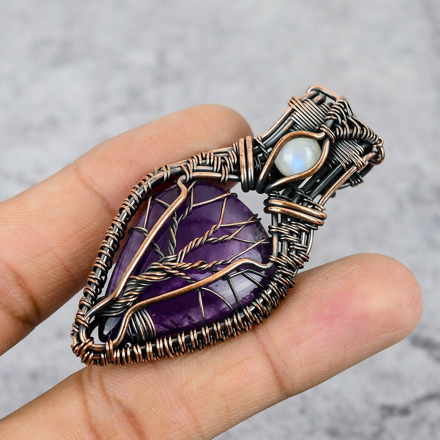 Purple Amethyst & Moonstone Gemstone Pendant