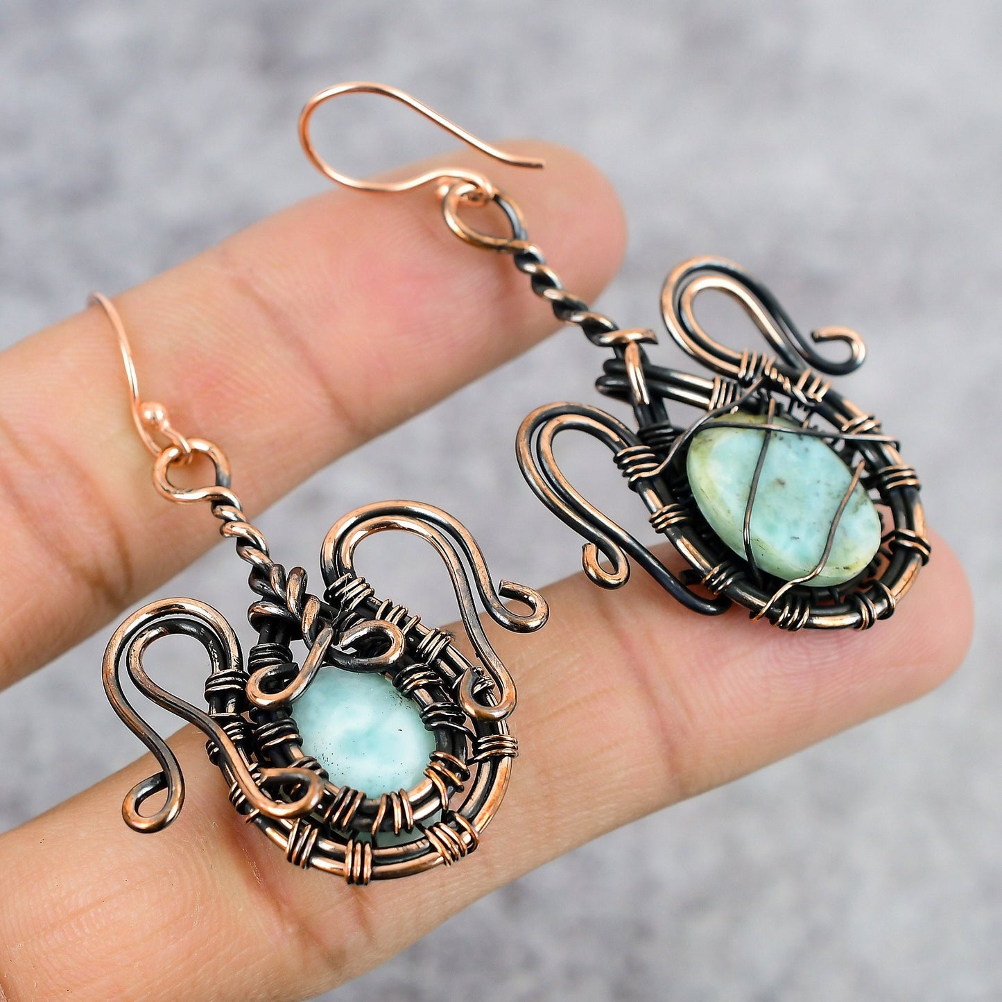 Blue Larimar Gemstone Copper Earrings
