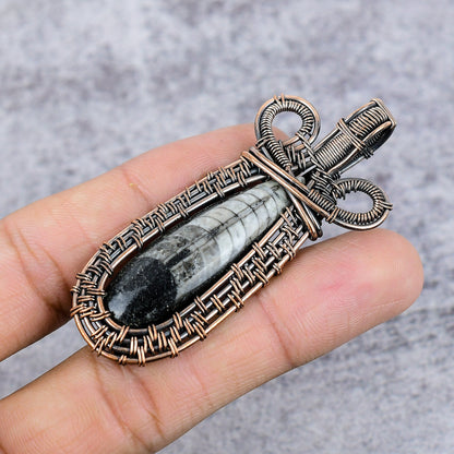 Black & White Orthoceras Gemstone Pendant
