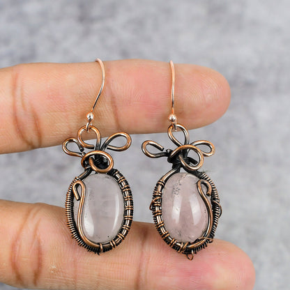 Pink Rose Quartz Gemstone Earrings