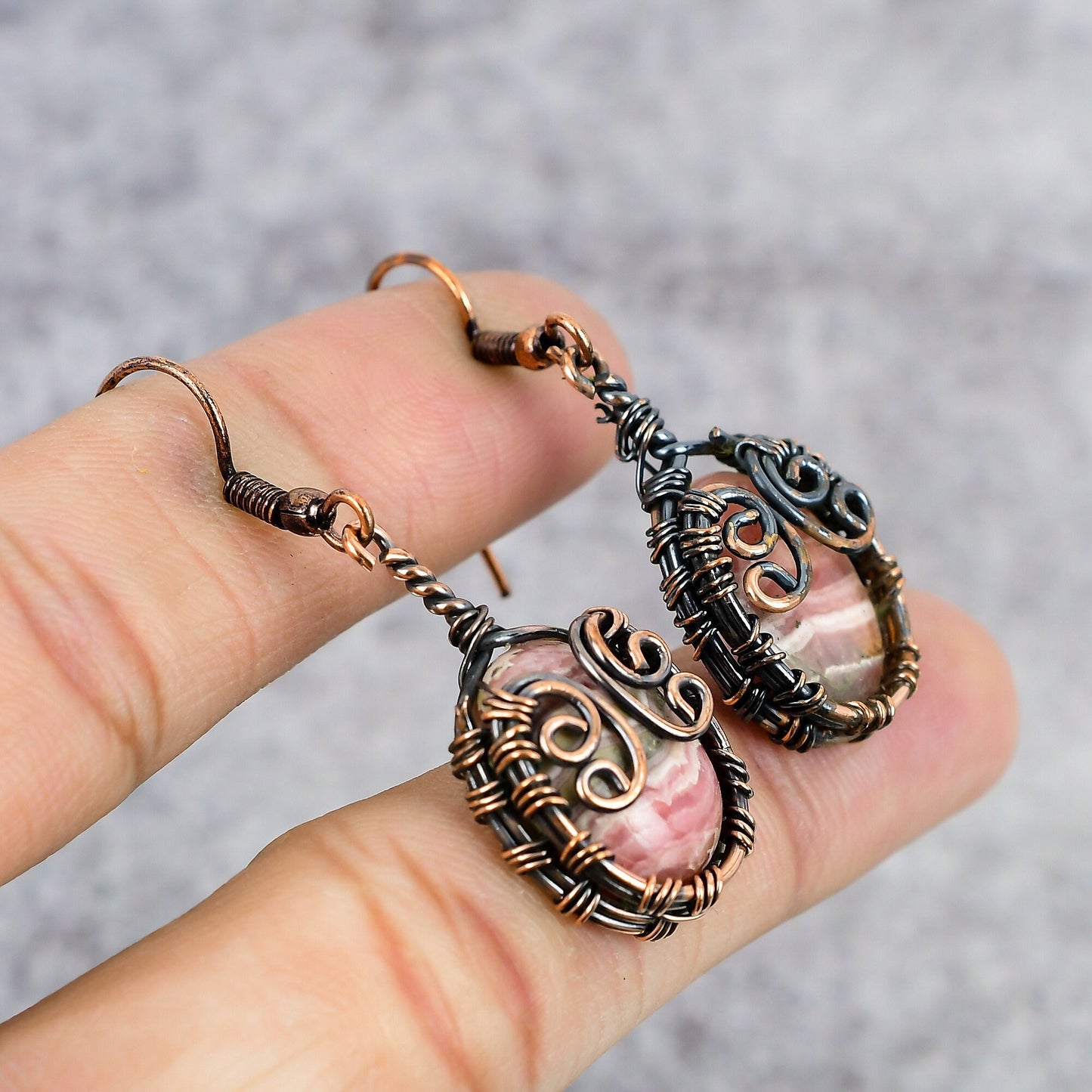Pink Rhodochrosite Gemstone Earrings