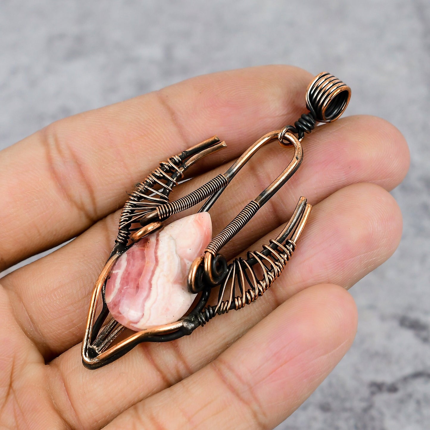 Pink Rhodochrosite Gemstone Bull Face Pendant