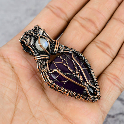 Purple Amethyst & Moonstone Gemstone Pendant