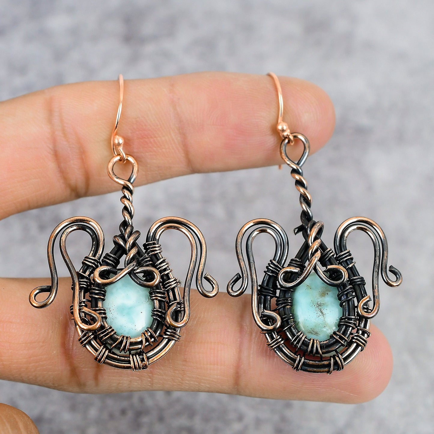 Blue Larimar Gemstone Copper Earrings