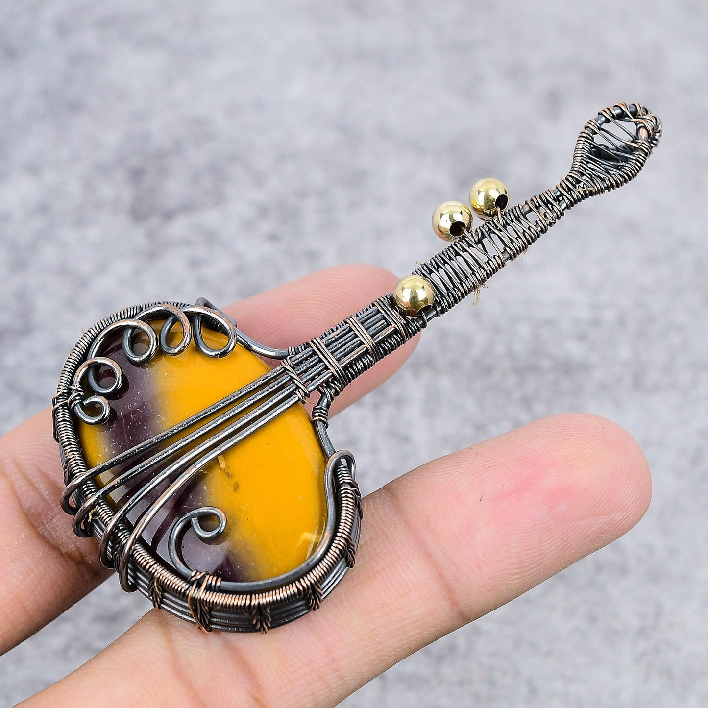 Red-Yellow Mookaite Gemstone Guitar Pendant