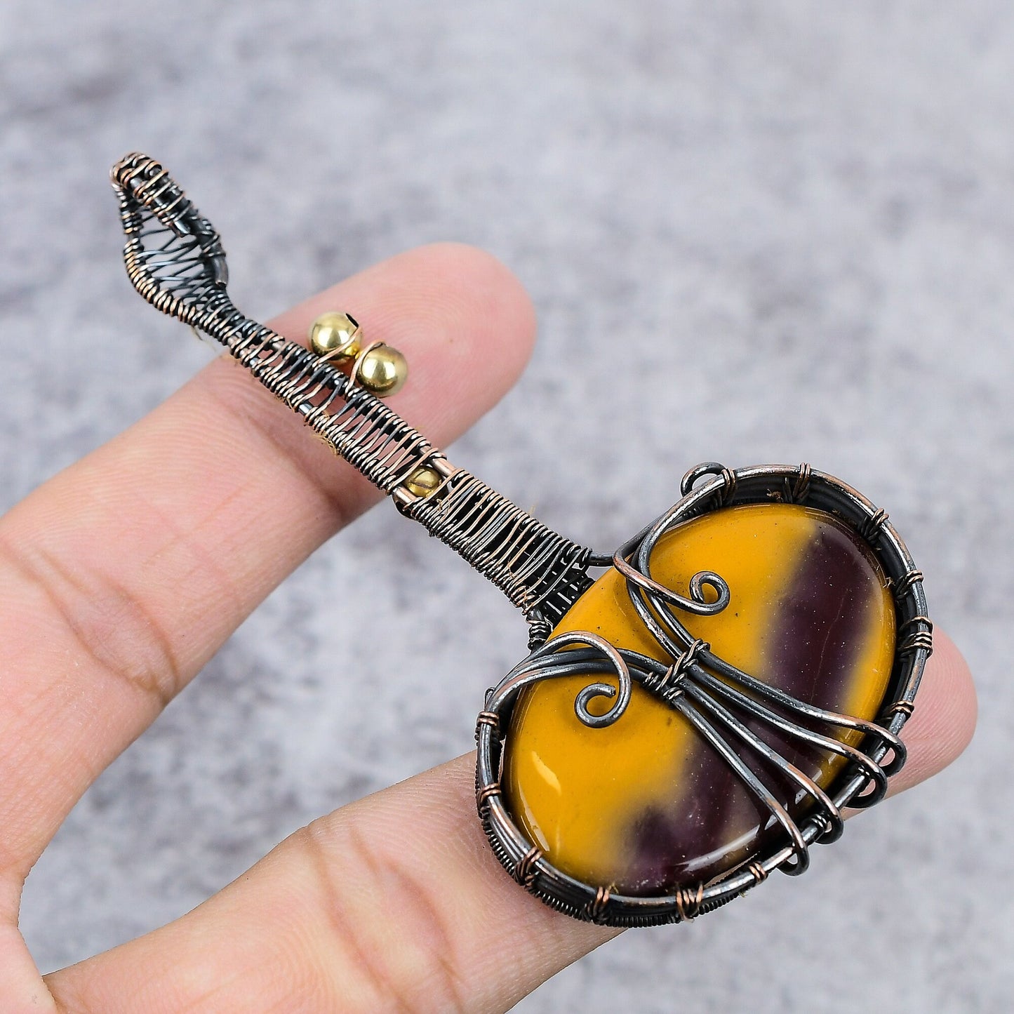 Red-Yellow Mookaite Gemstone Guitar Pendant