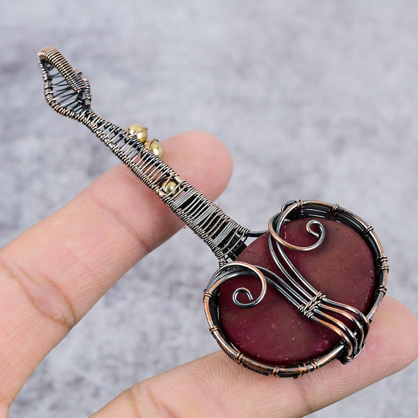 Kashmir Red Ruby Gemstone Guitar Pendant