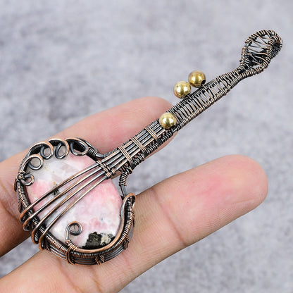 Pink Rhodochrosite Gemstone Guitar Pendant