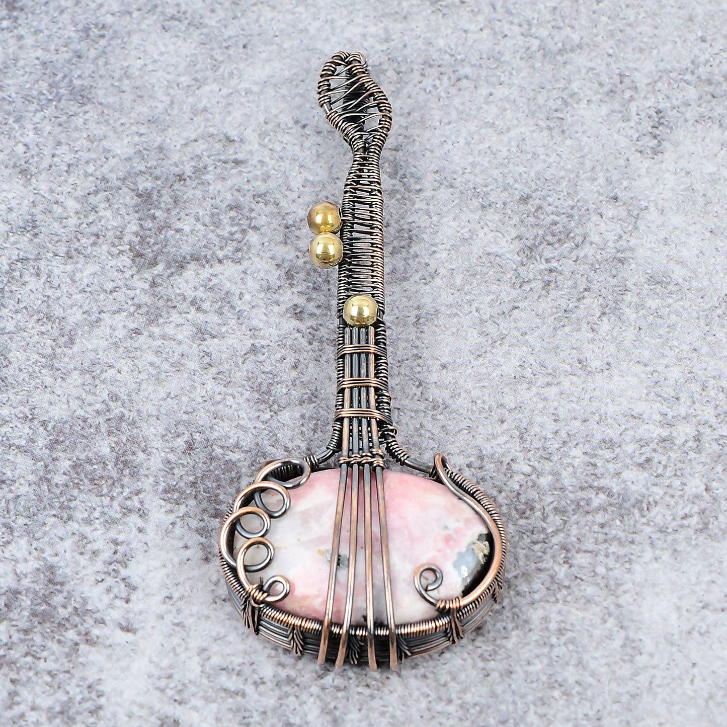 Pink Rhodochrosite Gemstone Guitar Pendant