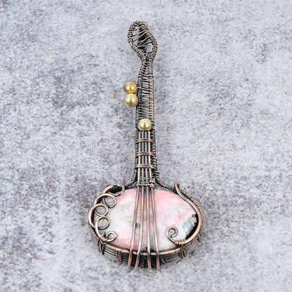 Pink Rhodochrosite Gemstone Guitar Pendant