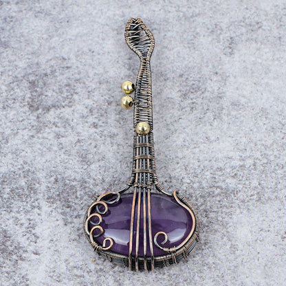 Purple Amethyst Gemstone Copper Guitar Pendant