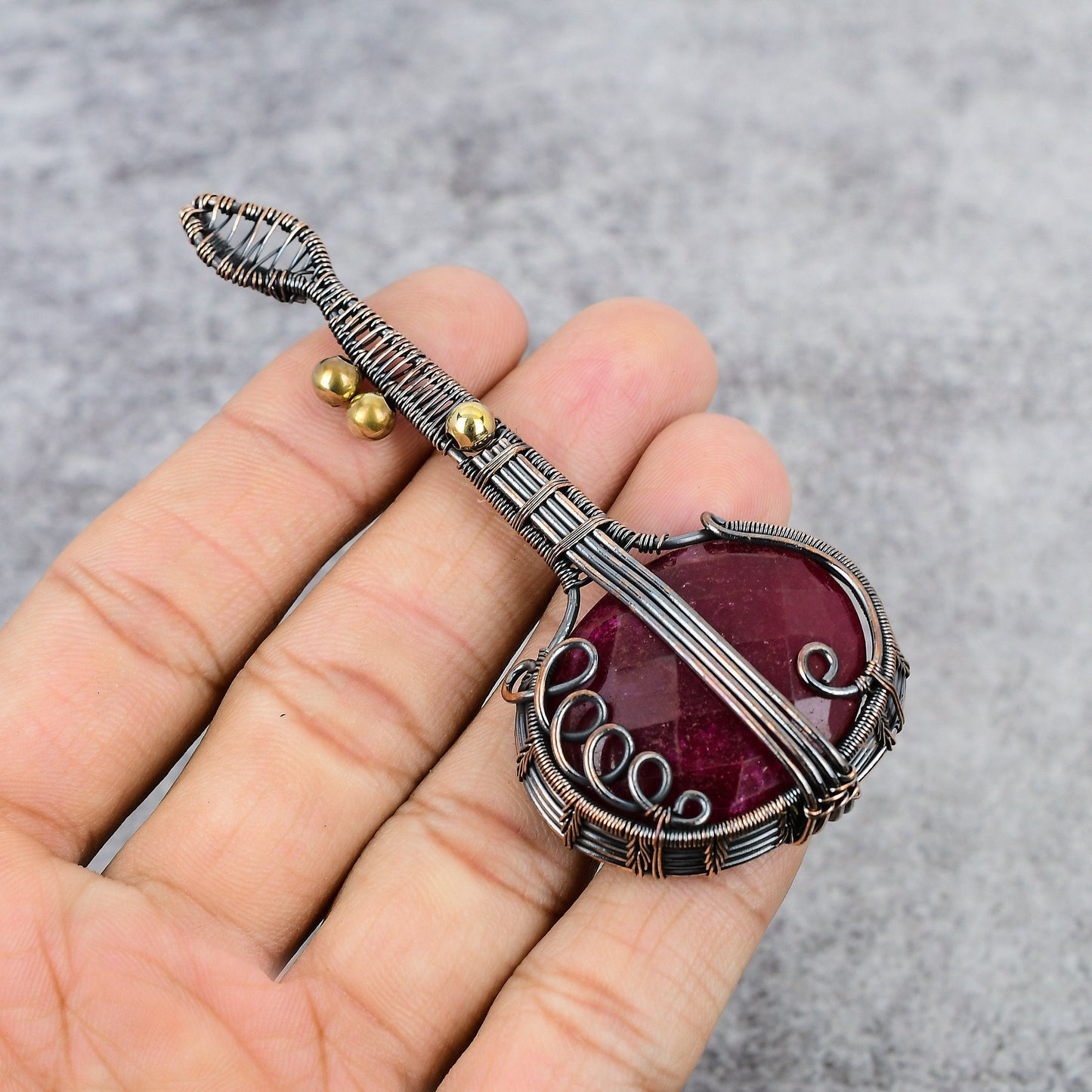 Kashmir Red Ruby Gemstone Guitar Pendant