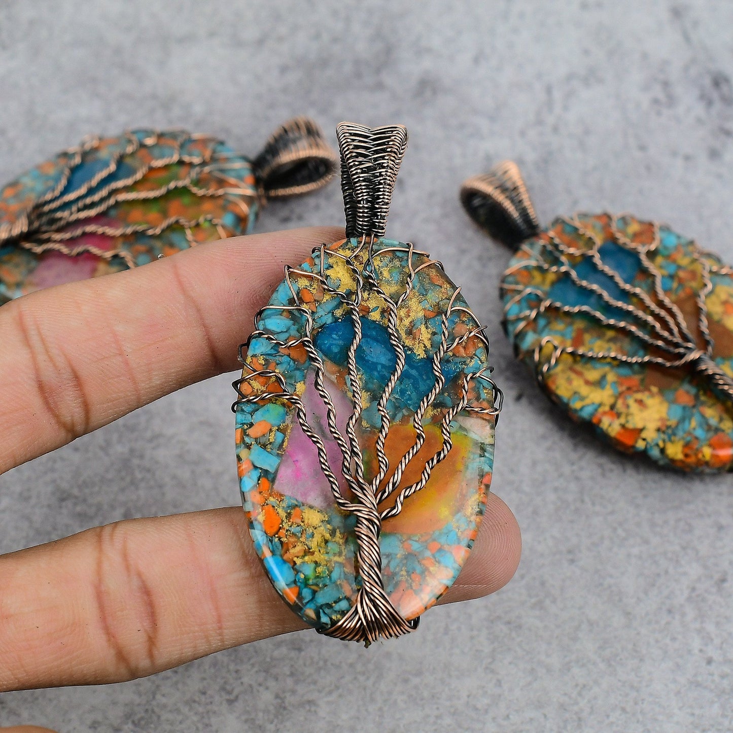 Multi-Color Spiny Oyster Gemstone Copper Pendant