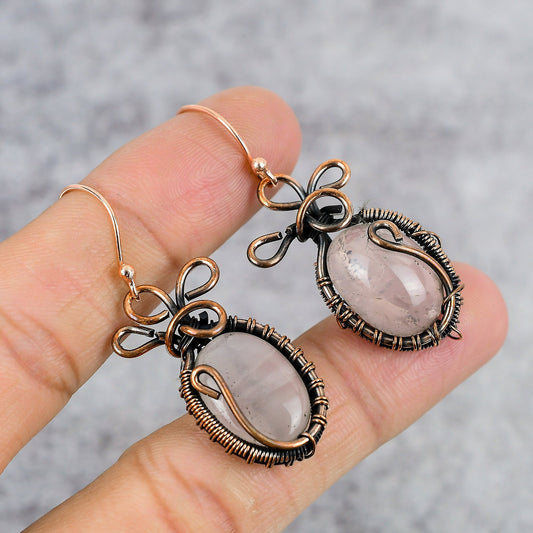 Pink Rose Quartz Gemstone Earrings