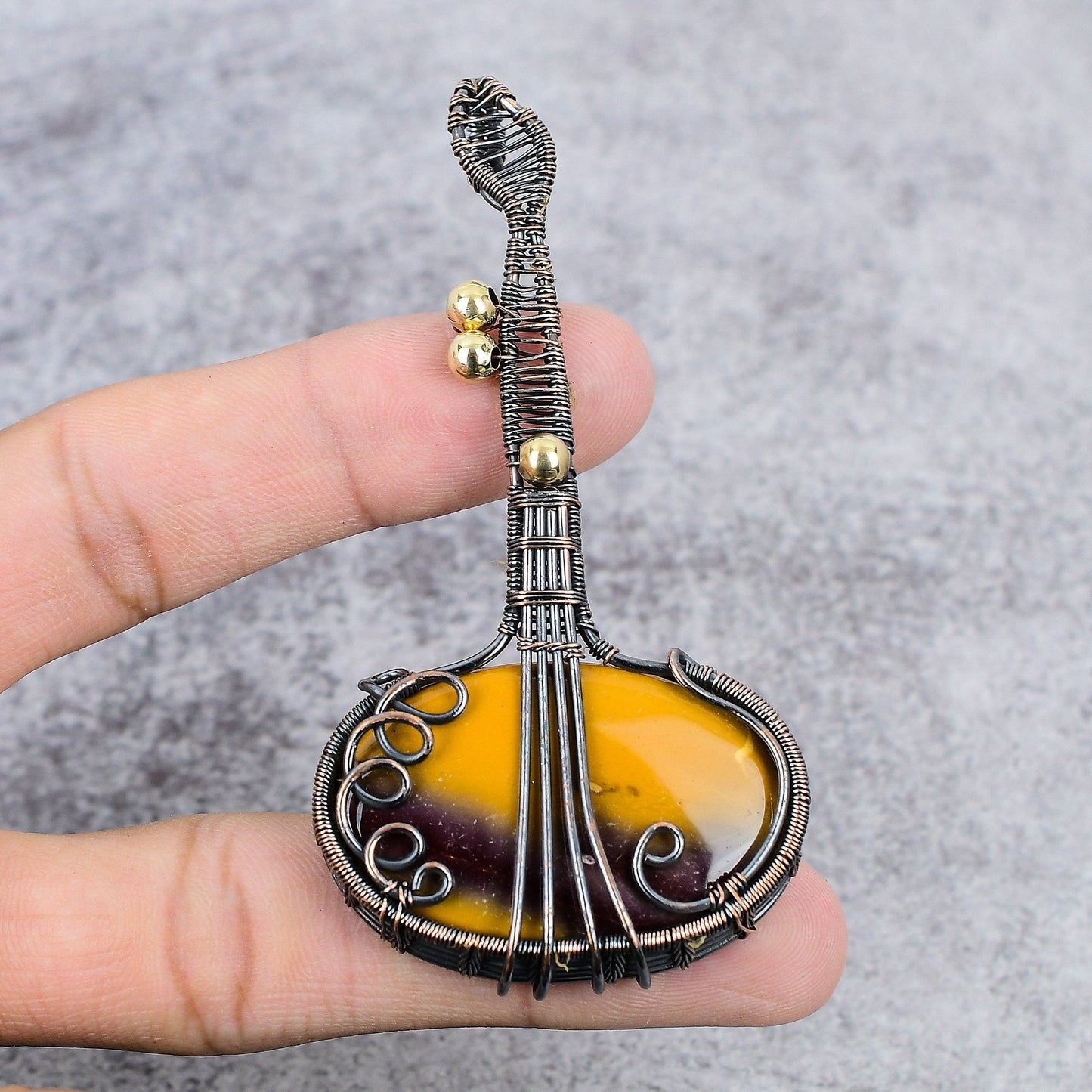 Red-Yellow Mookaite Gemstone Guitar Pendant