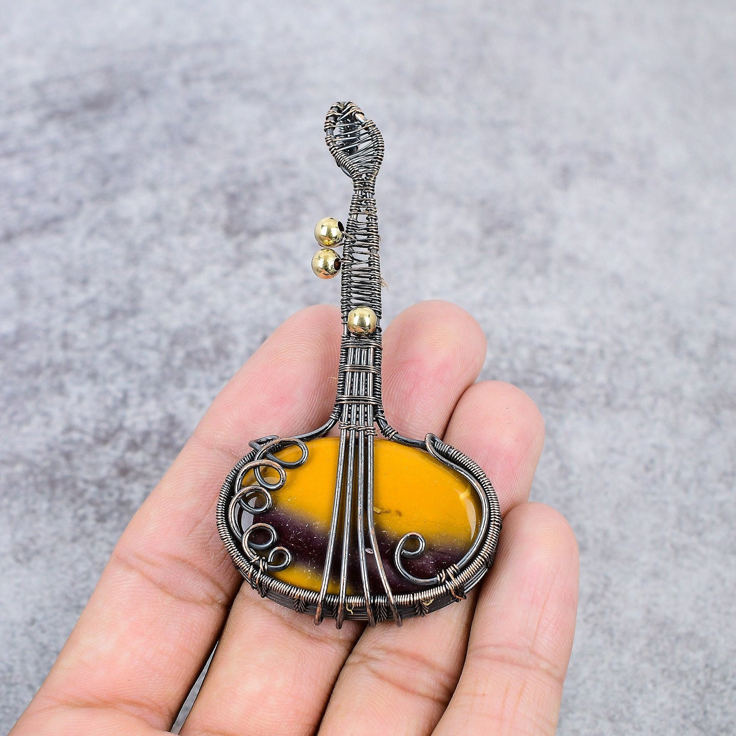 Red-Yellow Mookaite Gemstone Guitar Pendant
