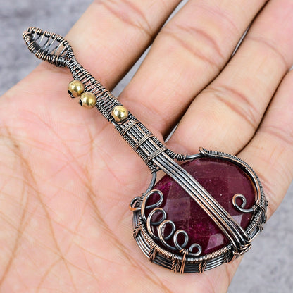 Kashmir Red Ruby Gemstone Guitar Pendant