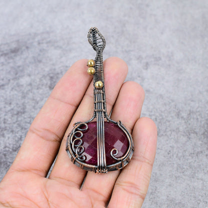 Kashmir Red Ruby Gemstone Guitar Pendant