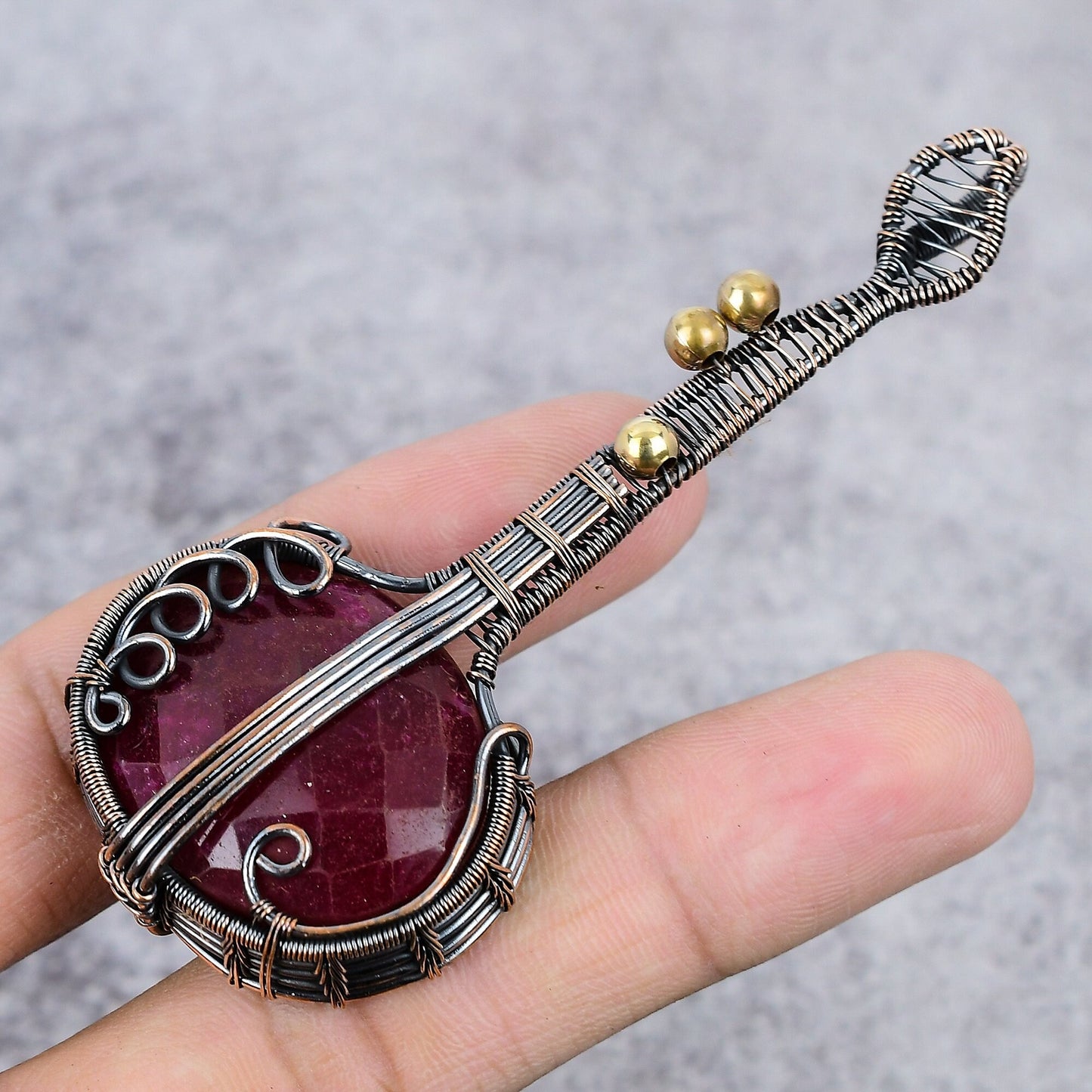 Kashmir Red Ruby Gemstone Guitar Pendant