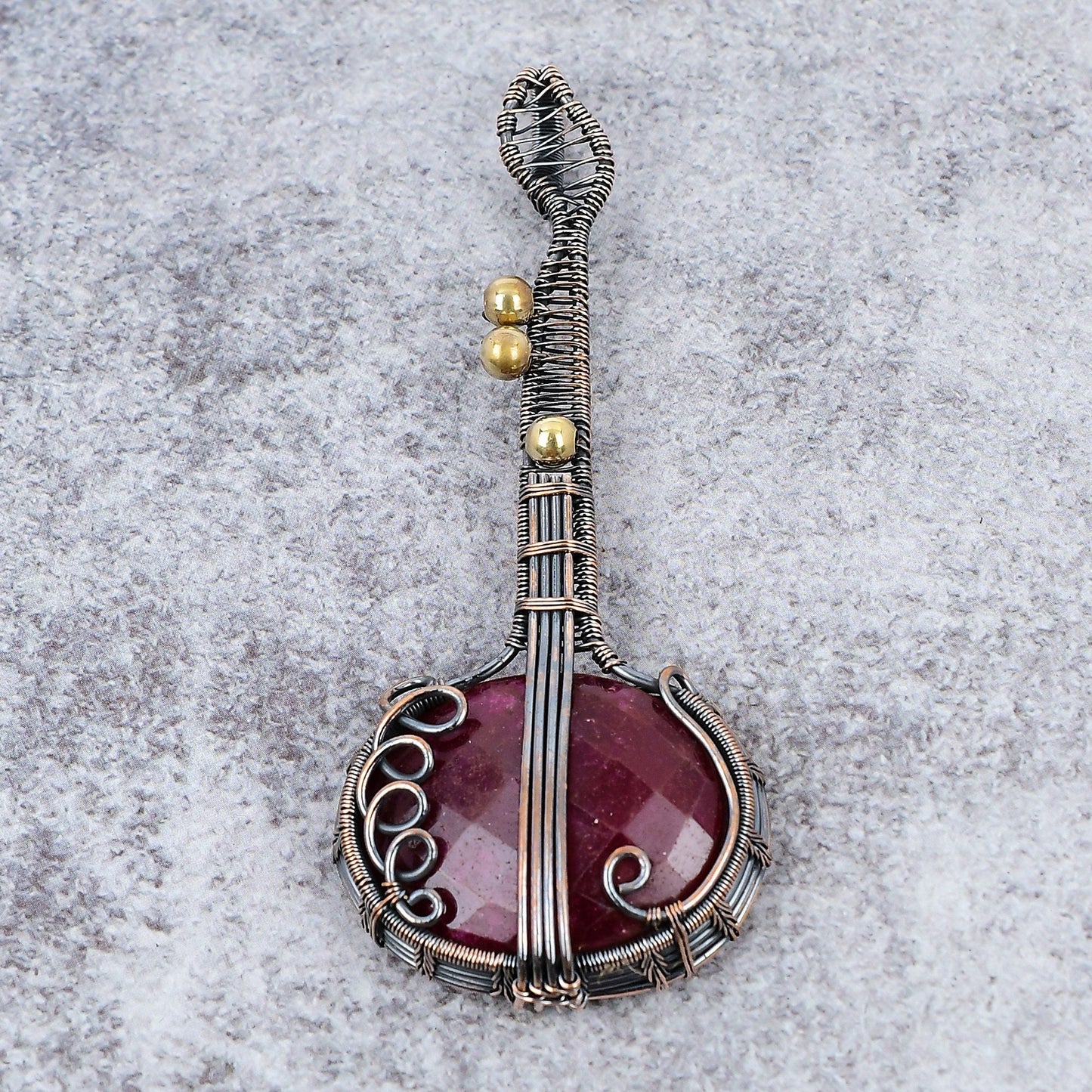 Kashmir Red Ruby Gemstone Guitar Pendant