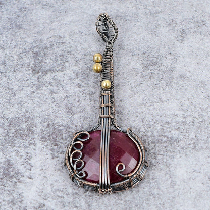 Kashmir Red Ruby Gemstone Guitar Pendant