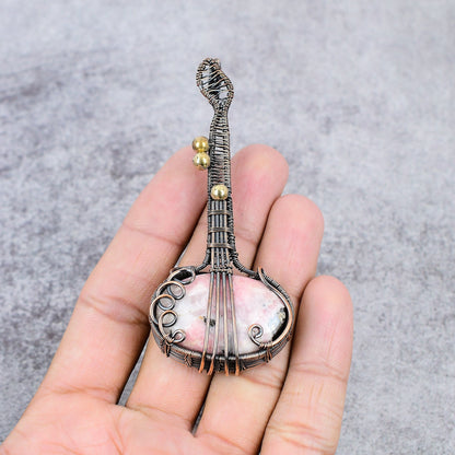 Pink Rhodochrosite Gemstone Guitar Pendant