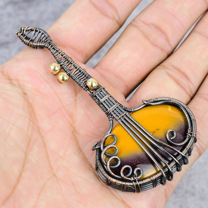 Red-Yellow Mookaite Gemstone Guitar Pendant