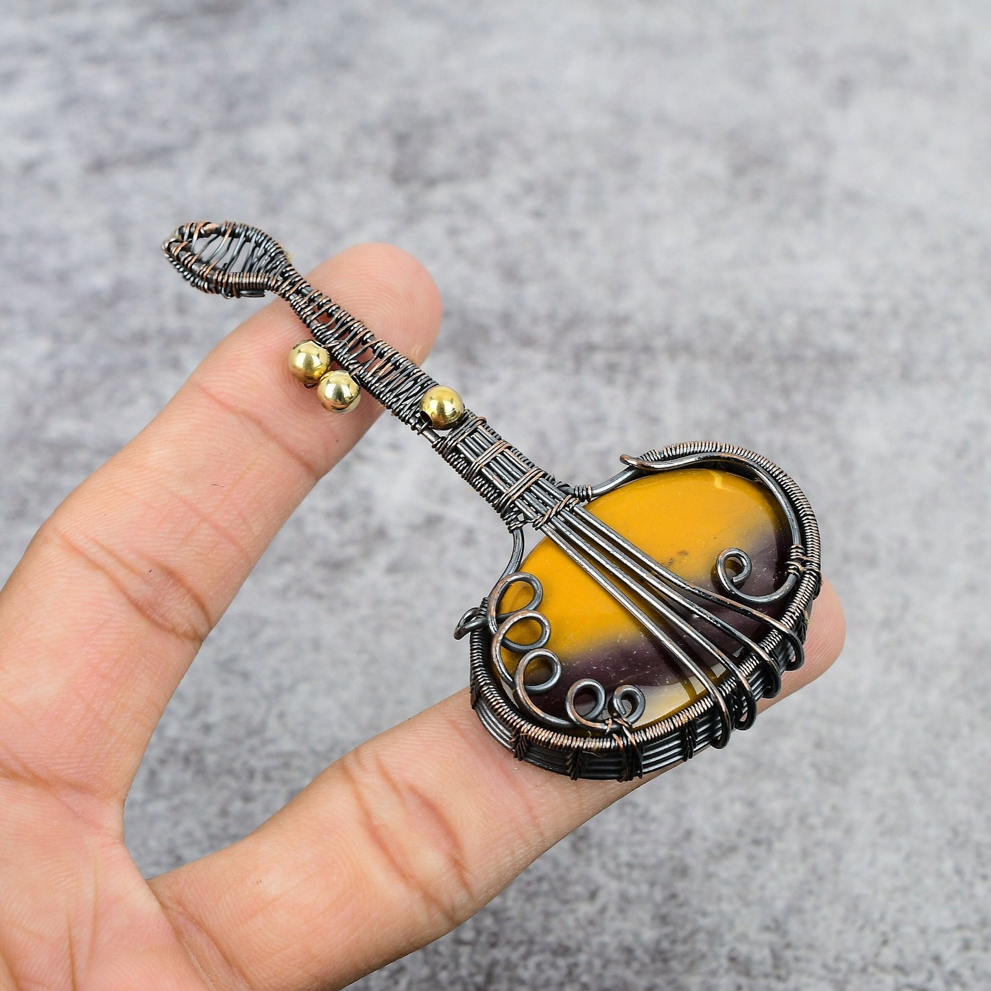 Red-Yellow Mookaite Gemstone Guitar Pendant