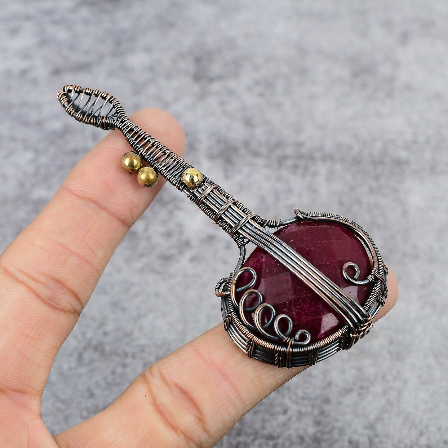 Kashmir Red Ruby Gemstone Guitar Pendant