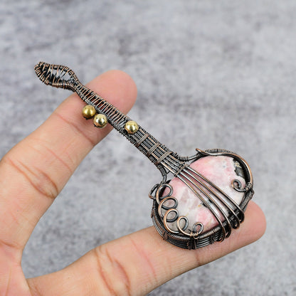 Pink Rhodochrosite Gemstone Guitar Pendant
