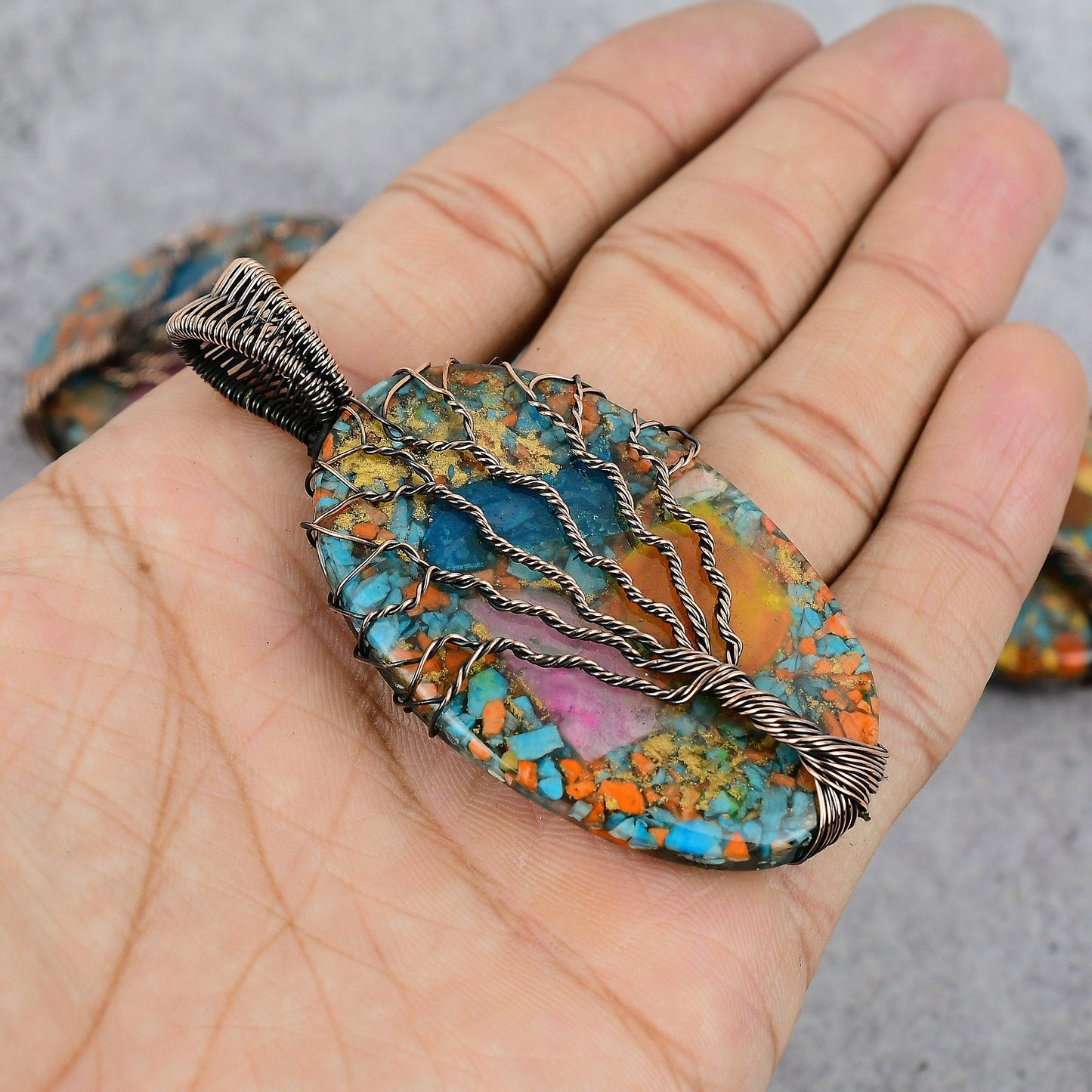 Multi-Color Spiny Oyster Gemstone Copper Pendant