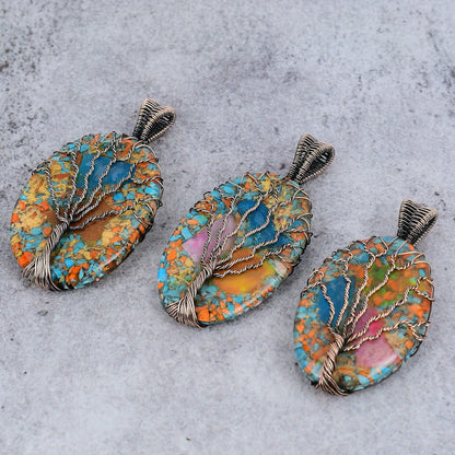 Multi-Color Spiny Oyster Gemstone Copper Pendant